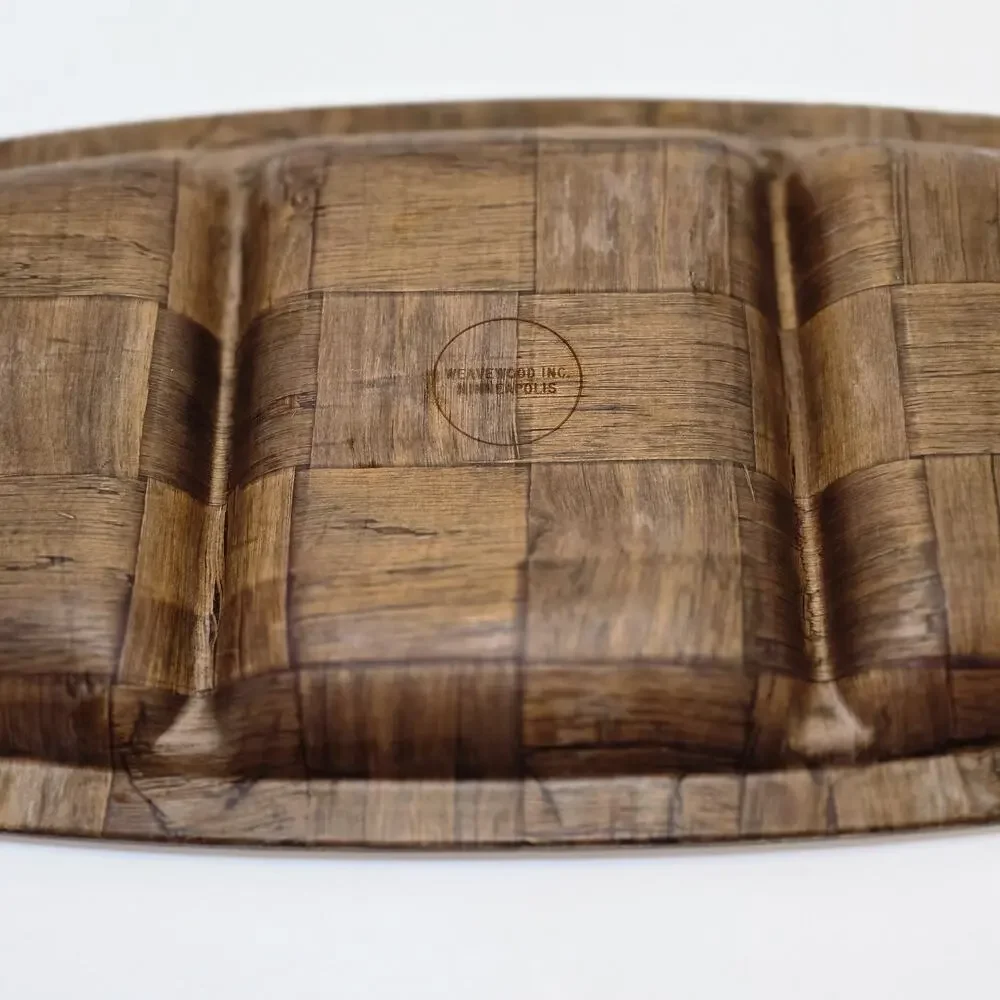 Stamped Weavewood Inc. Minneapolis Mid-Cent. Modern Wooden Divided Tray 14